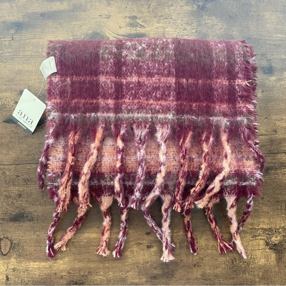 a.n.a Burgundy and Peach Plaid Scarf